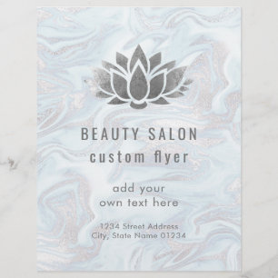 FAUX silver foil lotus logotyp på vätskemarmor Reklamblad