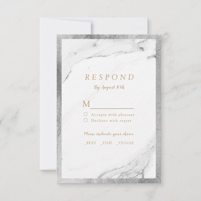 Faux silver foil marble lyxury modern bröllop OSA (Framsida)