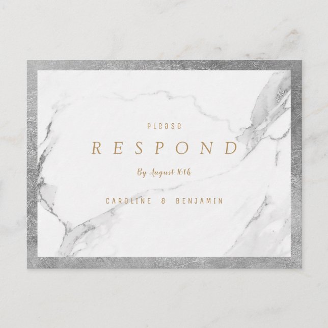Faux silver foil marble lyxury modern bröllop OSA Inbjudan Vykort (Framsida)
