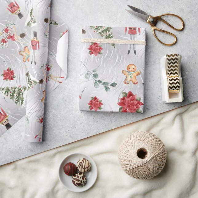 Faux Silver Foil Nutcracker & Friends & Blommigts Presentpapper (Hantverk)