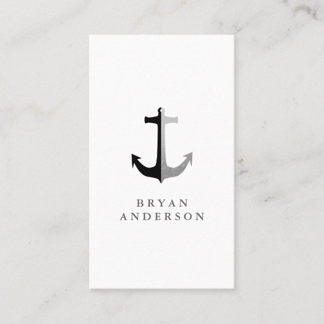 Faux Silver Foil och Black Anchor Visitkort (Framsida)