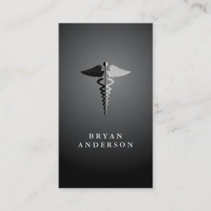 Faux Silver Foil och Black Caduceus Symbol Visitkort