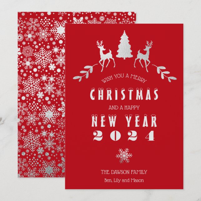 Faux Silver Foil och Red God jul Card Inbjudningar (Fram/baksida)