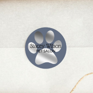Faux Silver Foil Paw Skriv ut Logotyp på Blue Runt Klistermärke