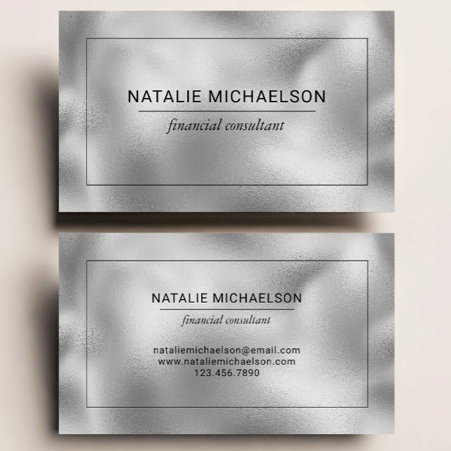 Faux Silver Foil Professionell Black Gräns Visitkort (Skapare uppladdad)