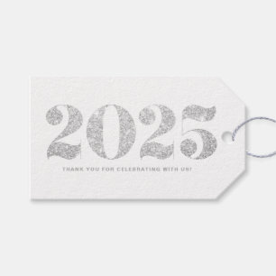Faux Silver Glitter 2024 Typography Gott nytt år Presentetikett