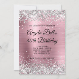 Faux Silver Glitter Blek Rosa Foil Finare Monogram Inbjudningar