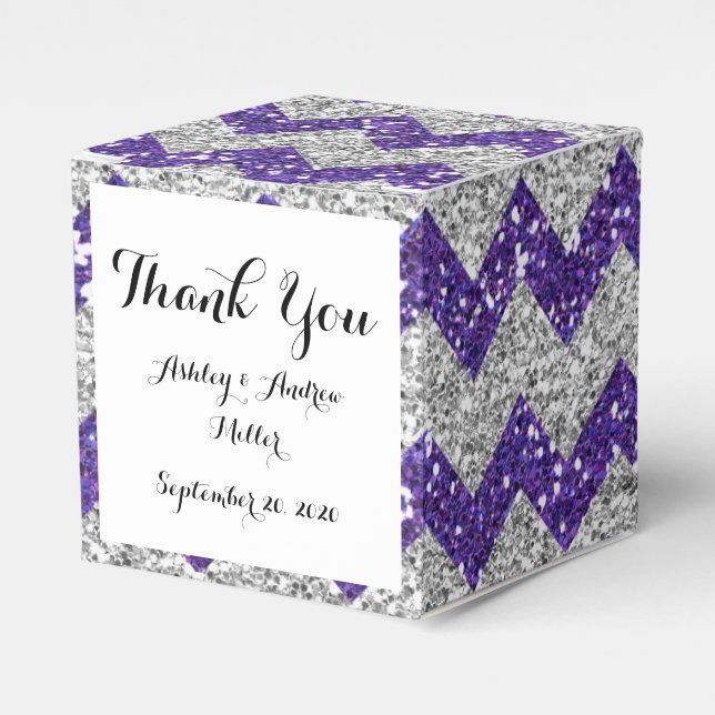 Faux Silver Glitter Chevron Mönster Lila Glitter Presentaskar (Framsidan Sidan)