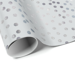 Faux Silver Glitter Dots på Grått Wrapping Papper Presentpapper