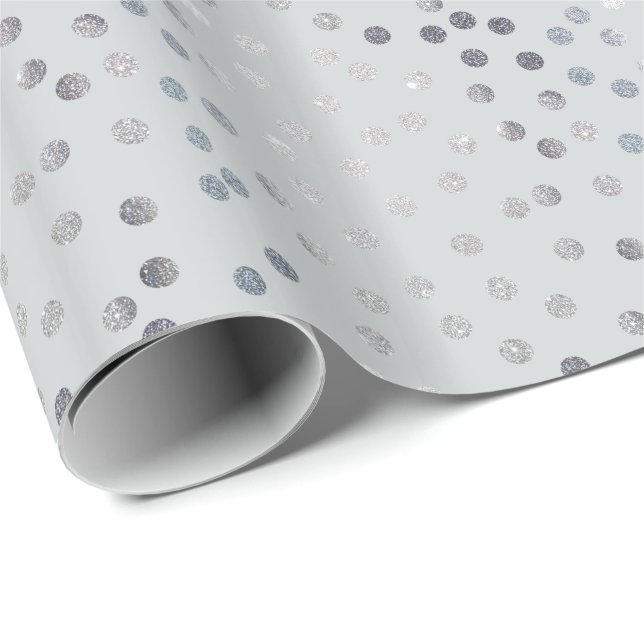 Faux Silver Glitter Dots på Grått Wrapping Papper Presentpapper (Rullad Hörn)