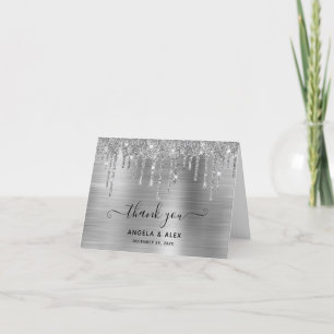 Faux Silver Glitter Drives Foil Bröllop Tack Kort