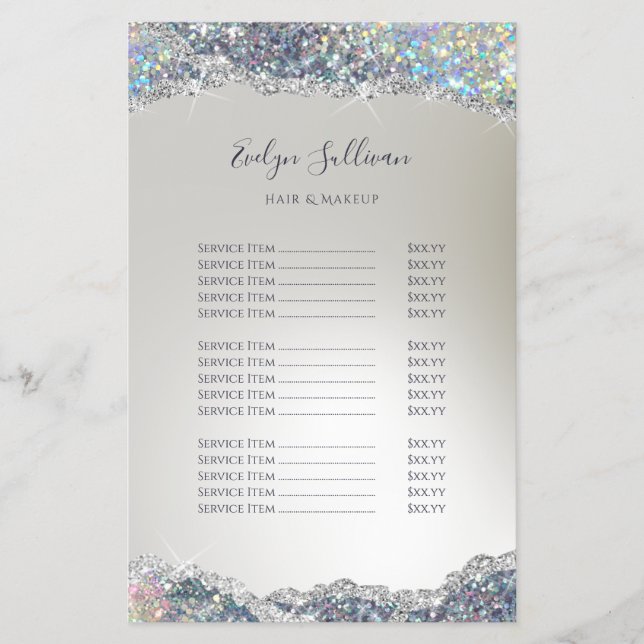 Faux silver glitter foil pris list fluor flygblad (Framsidan)