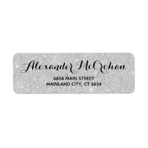 Faux Silver Glitter Foil Returadress Returadress Etikett