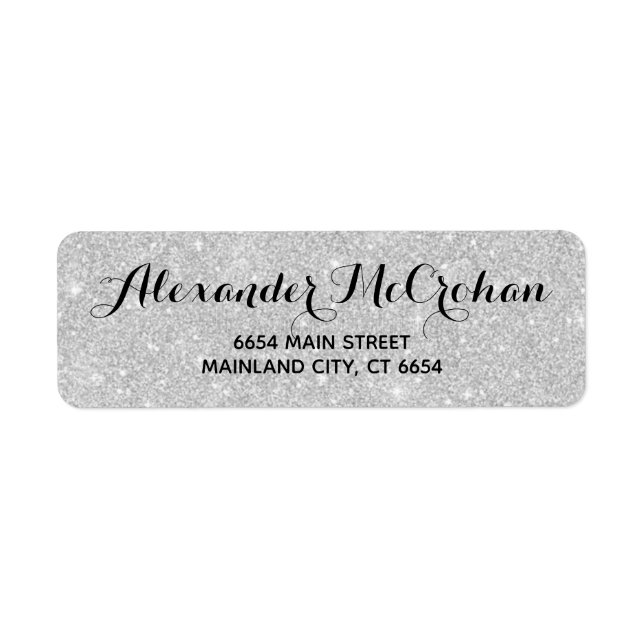 Faux Silver Glitter Foil Returadress Returadress Etikett (Framsidan)