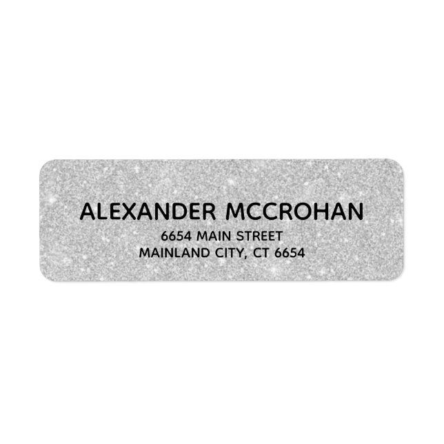 Faux Silver Glitter Foil Returadress Returadress Etikett (Framsidan)
