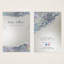 Faux silver glitter-foliekort för halsband visning visitkort