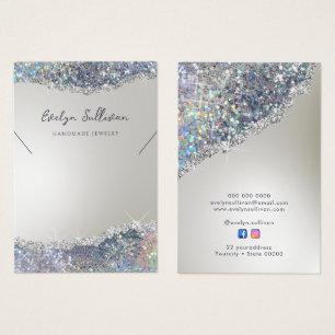Faux silver glitter-foliekort för halsband visning visitkort