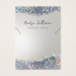 Faux silver glitter-foliekort för halsband visning visitkort