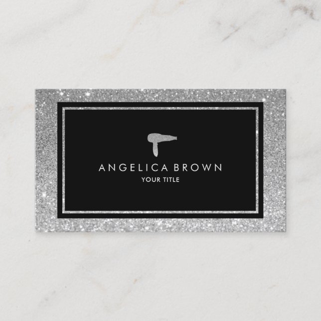 Faux Silver Glitter Hair Dryer, Affärskort Visitkort (Framsida)