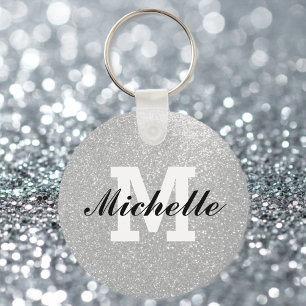 Faux silver glitter monogram nyckelring