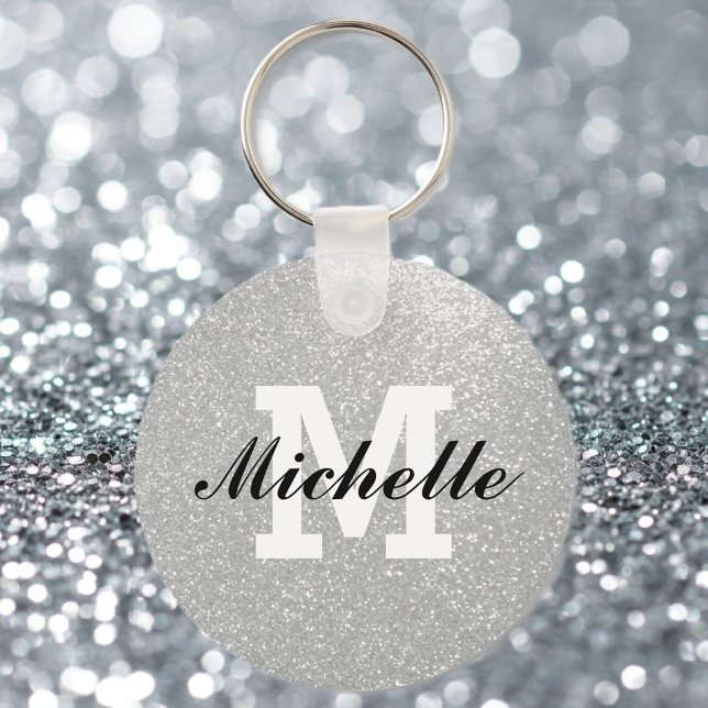 Faux silver glitter monogram nyckelring (silvery keychain with monogram)