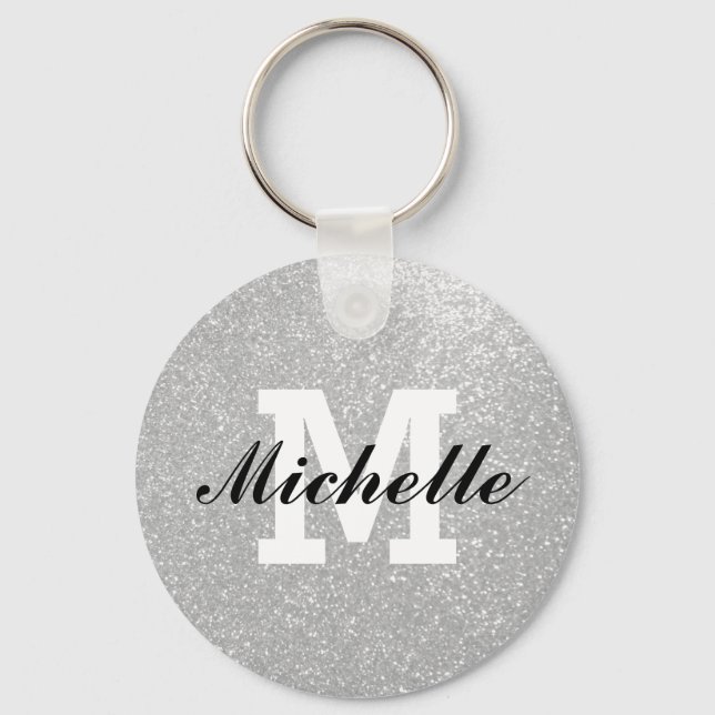 Faux silver glitter monogram nyckelring (Framsida)