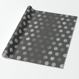 Faux Silver Glitter & Mörk Grått Medium Polka Dot Presentpapper