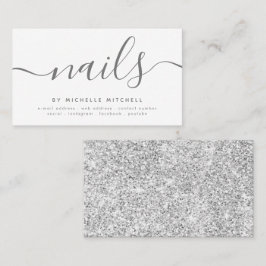 Faux Silver Glitter Nail Technician White  Visitkort