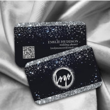 Faux Silver Glitter och Black Elegant QR-kod