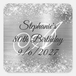 Faux Silver Glitter och Foil 80 Birthday Fyrkantigt Klistermärke