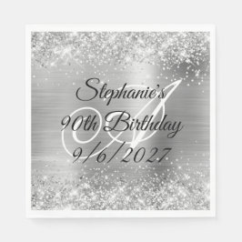 Faux Silver Glitter och Foil 90:e Birthday Pappersservett