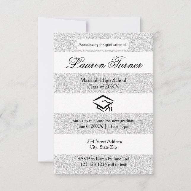 Faux Silver Glitter Rand - 3x5Grad-meddelande Inbjudningar (Framsida)
