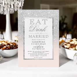 Faux silver glitter, rosa äter mat bröllop inbjudningar