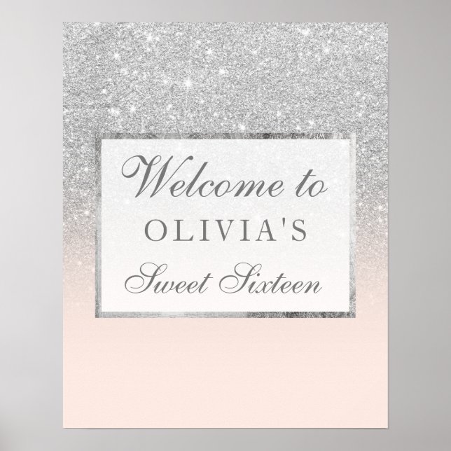 Faux silver glitter rosa elegant chic  Sweet 16 Poster (Framsidan)