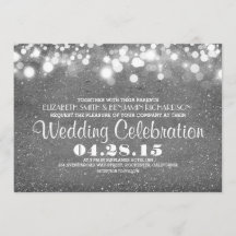 faux silver glitter string ljus bröllopsinbjudans