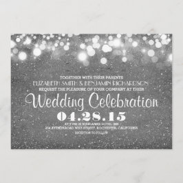 faux silver glitter string ljus bröllopsinbjudans inbjudningar
