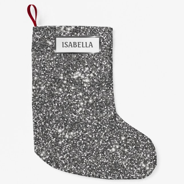 Faux Silver Glitter Struktur utseende och eget nam Liten Julstrumpa (Framsidan)