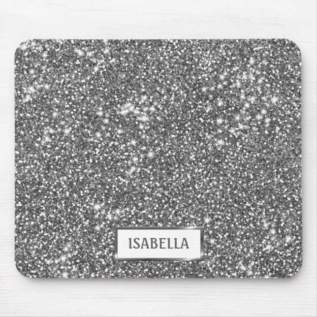 Faux Silver Glitter Struktur utseende och eget nam Musmatta (Framsidan)