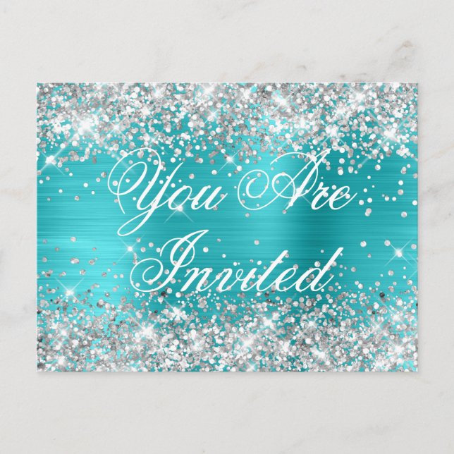 Faux Silver Glitter Turquise Blue Sweet sixteen Vykort (Framsida)
