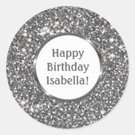 Faux Silver Grått Glitter Anpassningsbar Grattis p Runt Klistermärke
