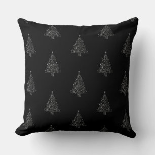 Faux Silver Grått Julgran Mönster Black Kudde