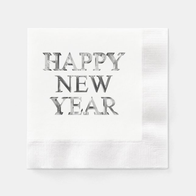 Faux Silver Grått Typography Gott nytt år Napkins Pappersservett (Framsidan)