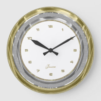 Faux Silver & Guld Gräns Anpassningsbar White Back Stor Klocka