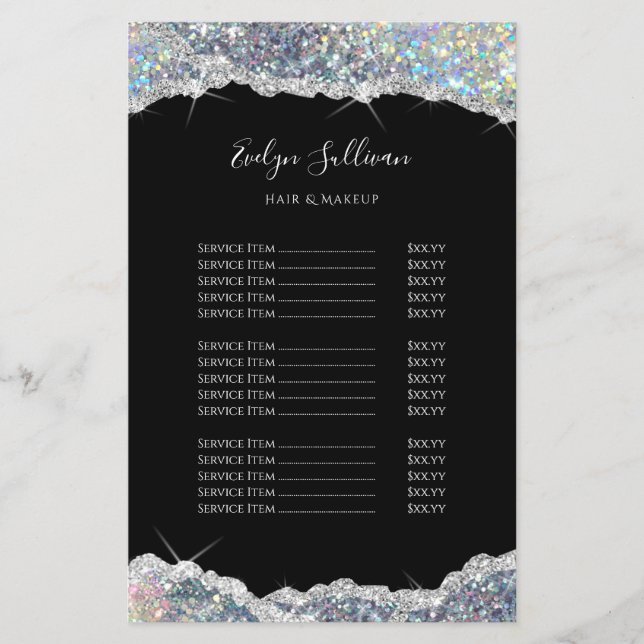 Faux silver iridescent glitter pris listflygare flygblad (Framsidan)