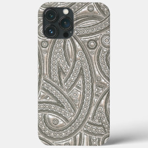 Faux Silver Leather Chic Paisley Tribal Mönster
