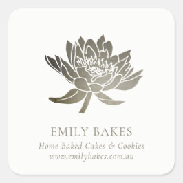 FAUX SILVER LOTUS BLOMMIGT Business PROFESSIONELL Fyrkantigt Klistermärke