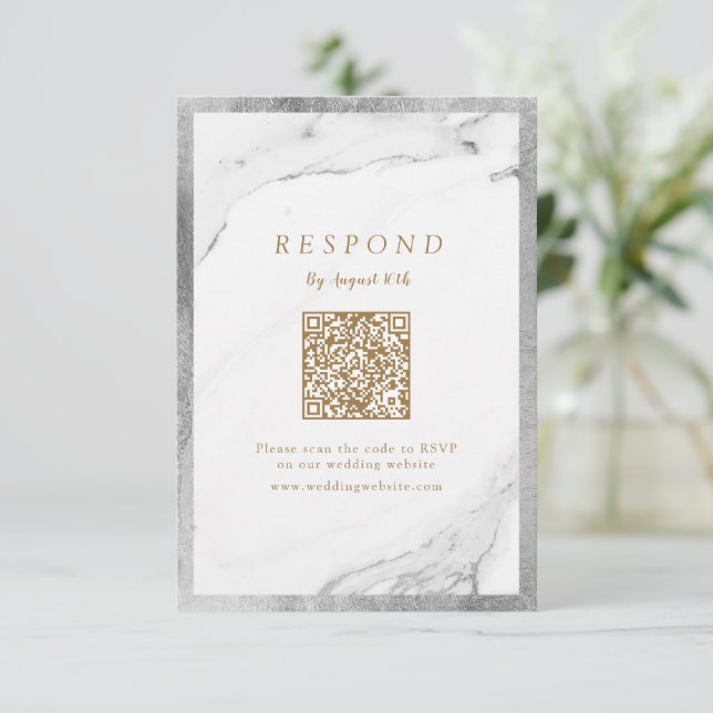 Faux silver marble lyxury modern bröllop QR-kod OSA Kort (Stående Fram)