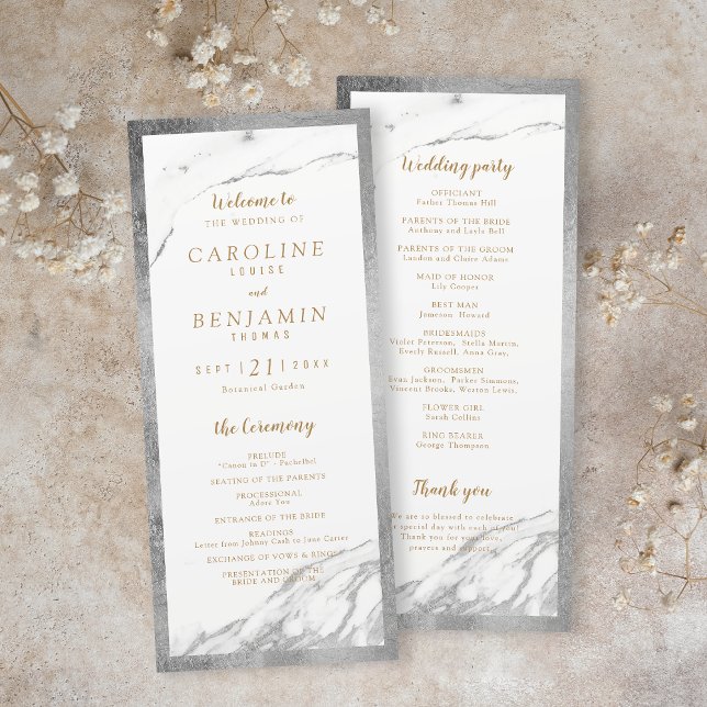 Faux silver marble lyxury modern bröllopsprogram program (Faux silver marble luxury modern wedding program)