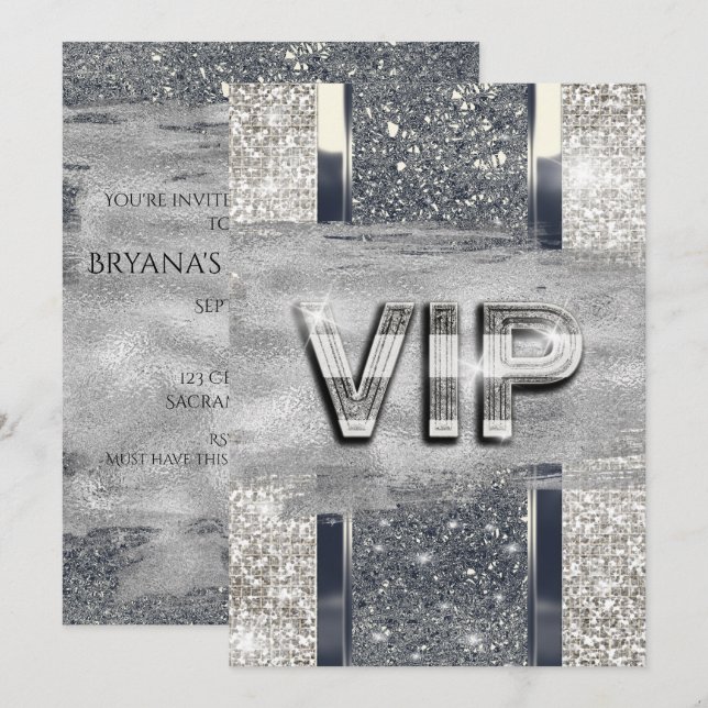 Faux Silver Metallic Bling VIP Party Investigation Inbjudningar (Fram/baksida)