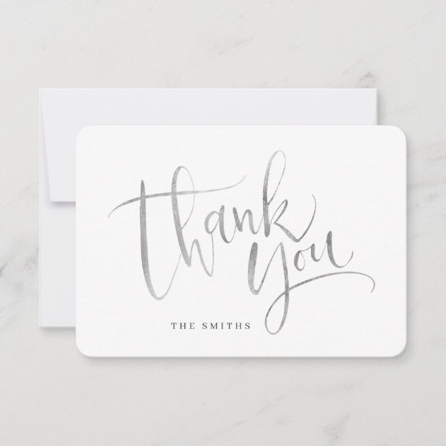 Faux Silver Modern Simple Script - tackkort Tack Kort (Framsida)